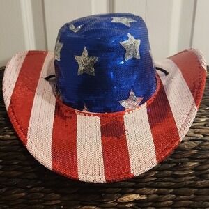 Patriotic USA Cowboy Hat Unisex Stars & Stripes American Flag Sequins Festival